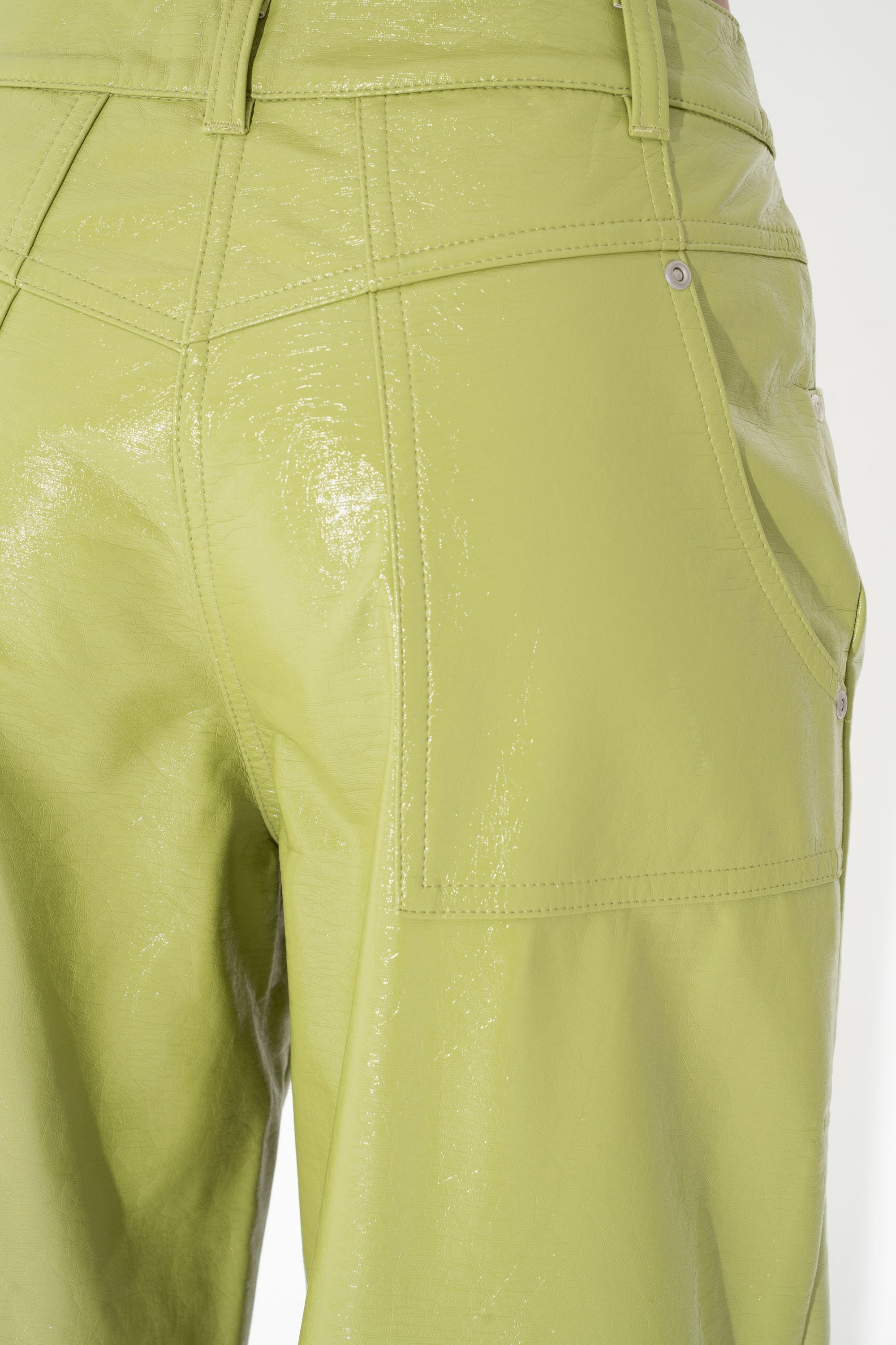 Arthur Apparel Mid Rise Green Patent Leather Trousers