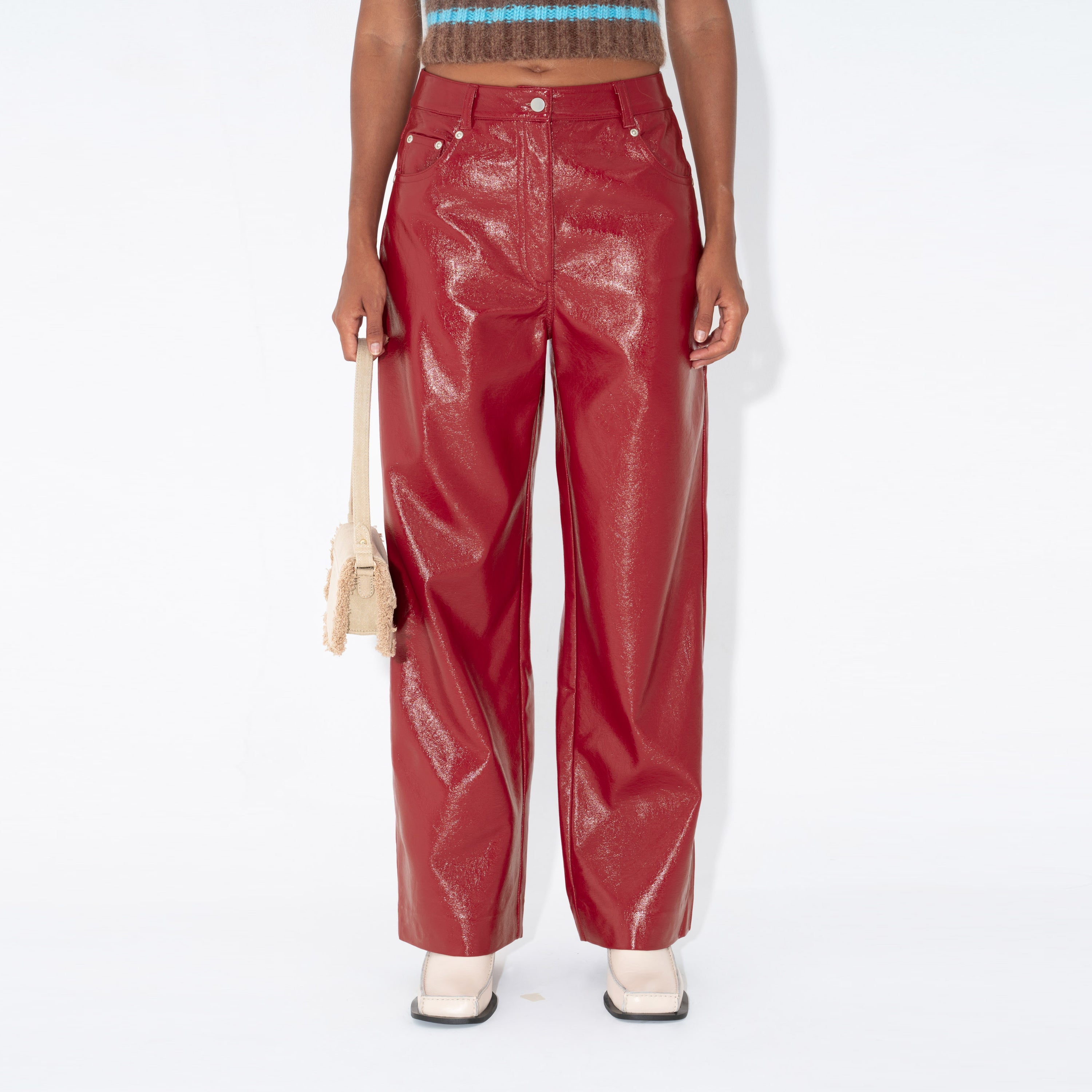 Arthur Apparel Mid Rise Red Patent Leather Trousers