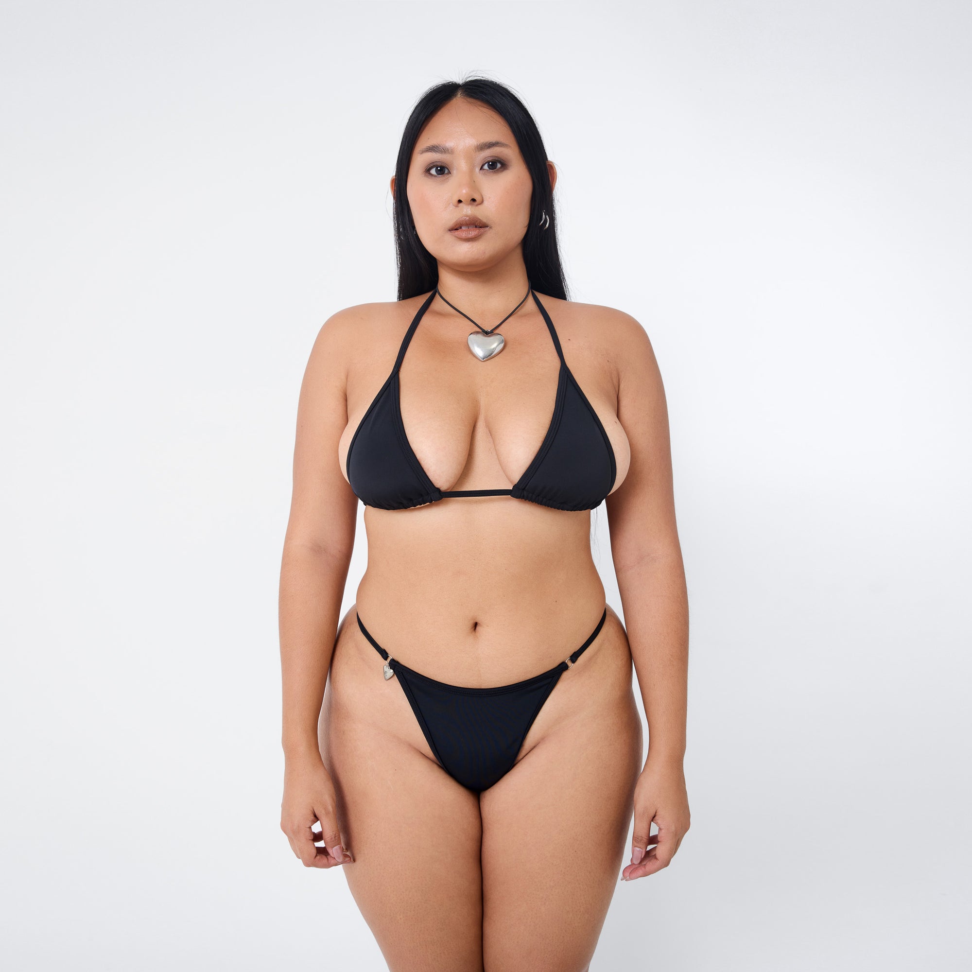 Arthur Apparel triangle bikini top with halter ties in black