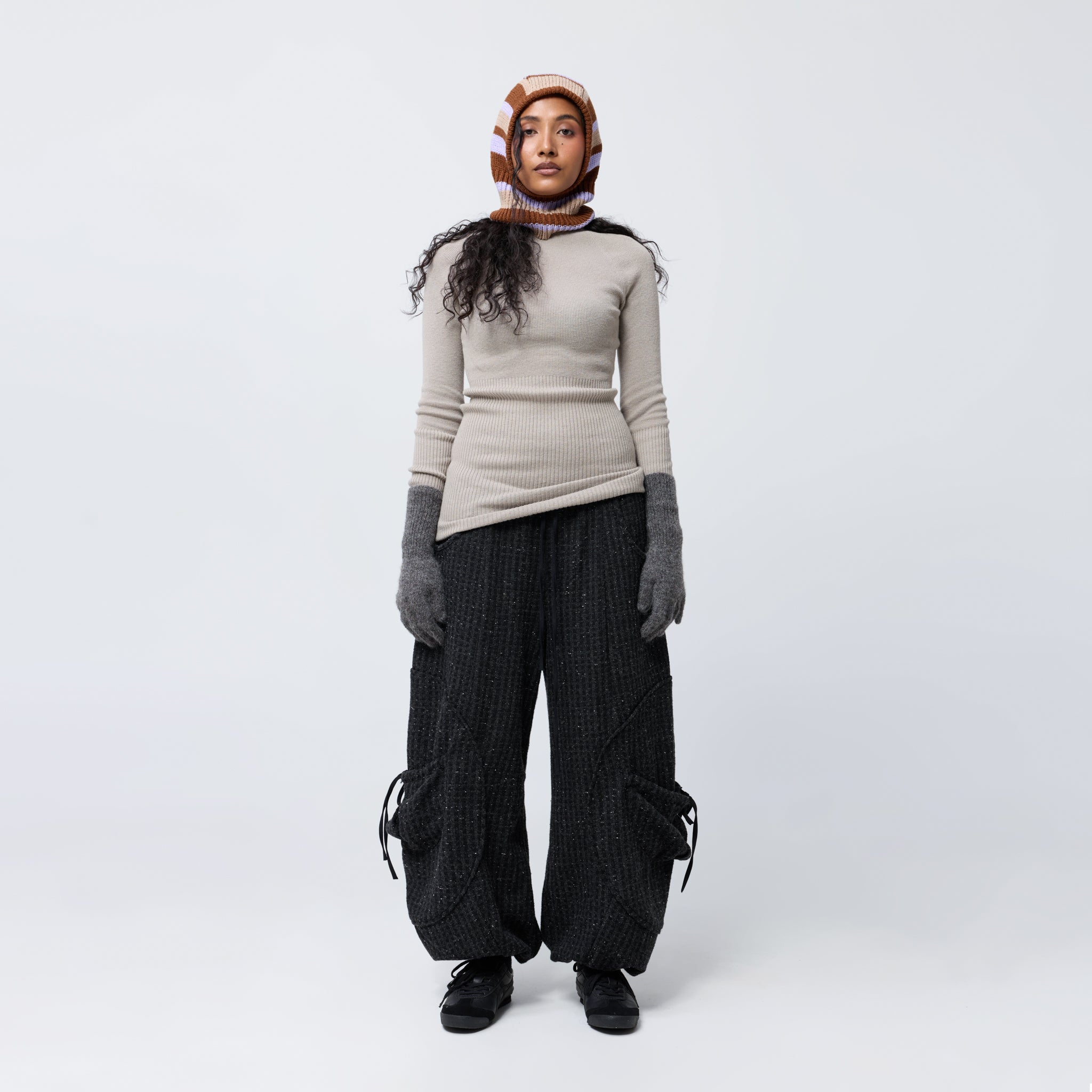 Arthur Apparel purple/brown striped knitted balaclava