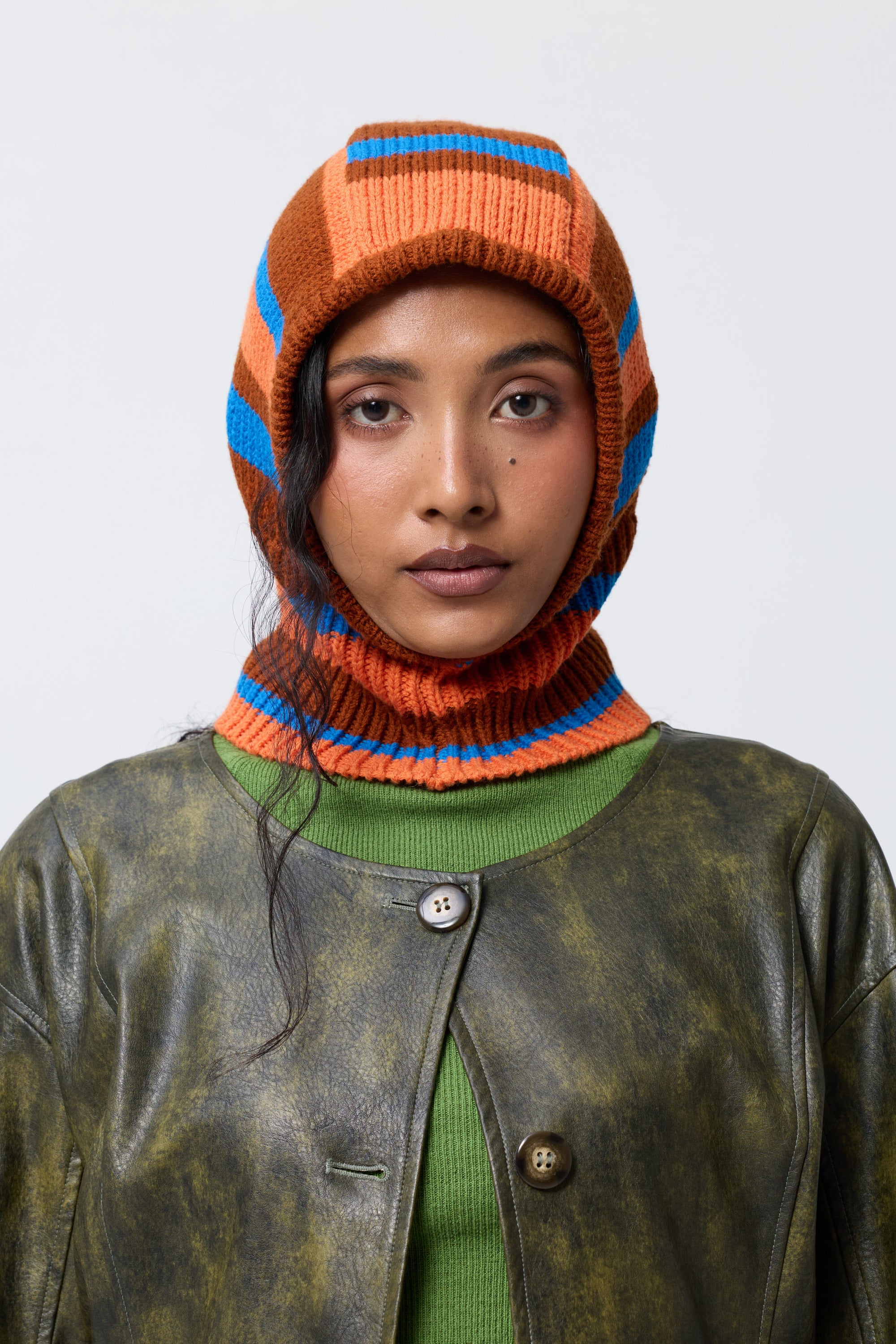 Arthur Apparel orange/brown striped knitted balaclava