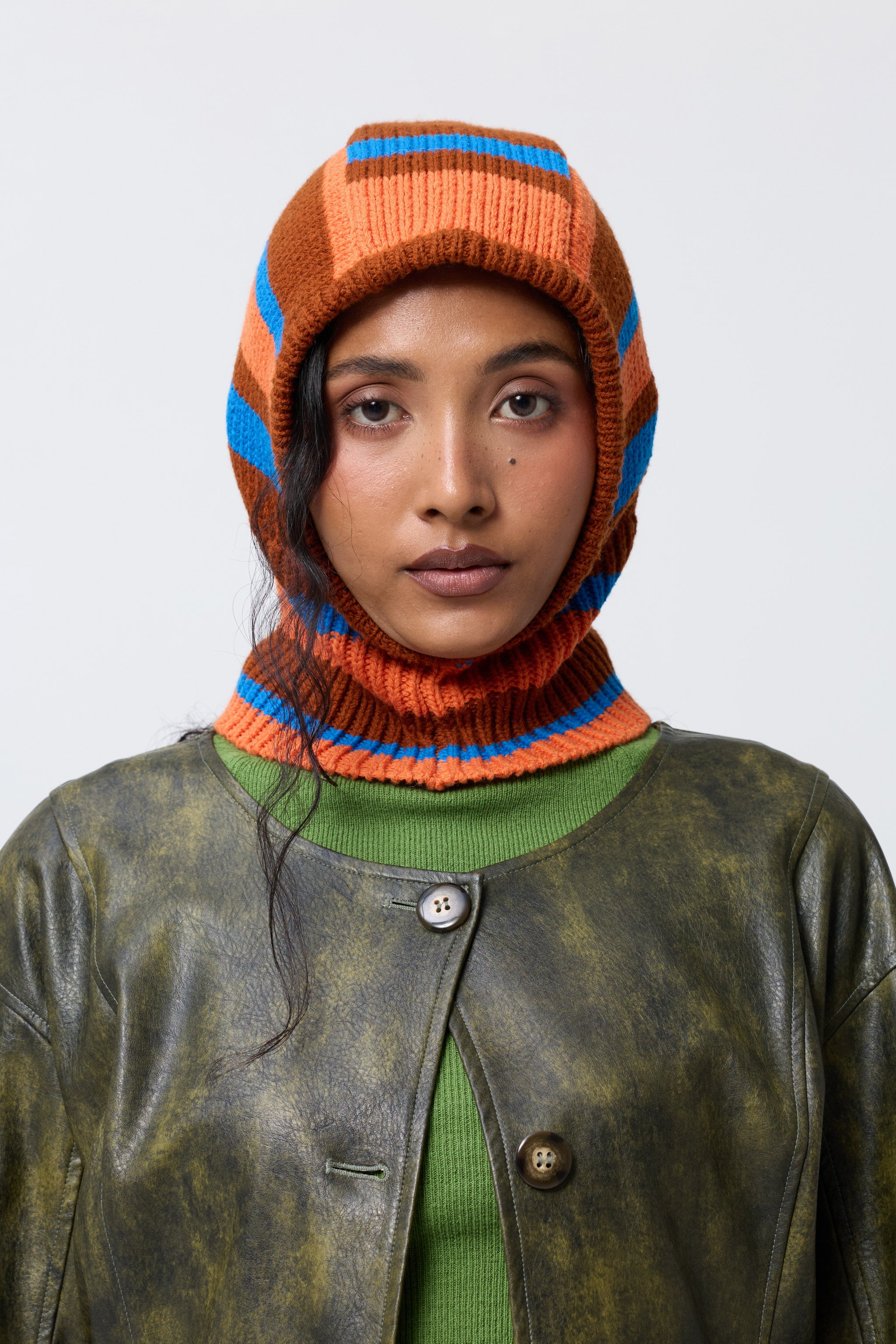 Arthur Apparel orange/brown striped knitted balaclava
