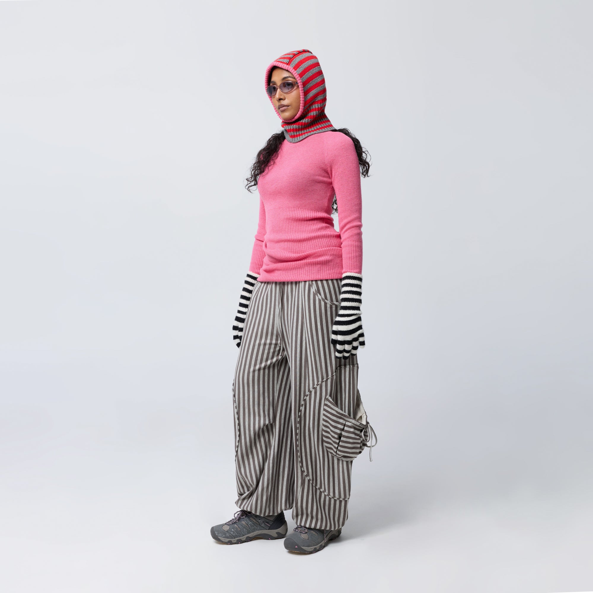Arthur Apparel grey striped oversized trouser with elastic waist and hem