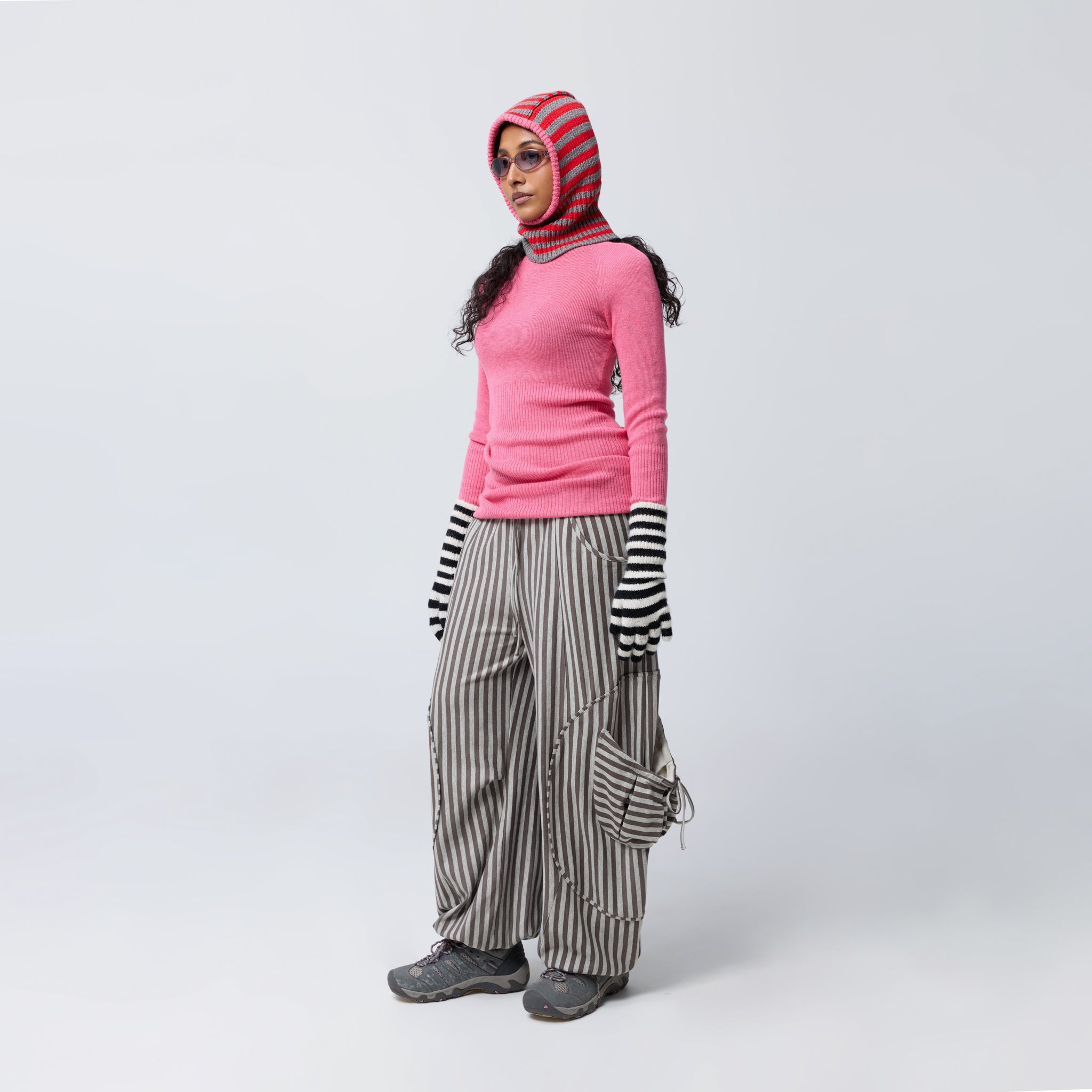 Arthur Apparel grey striped oversized trouser with elastic waist and hem