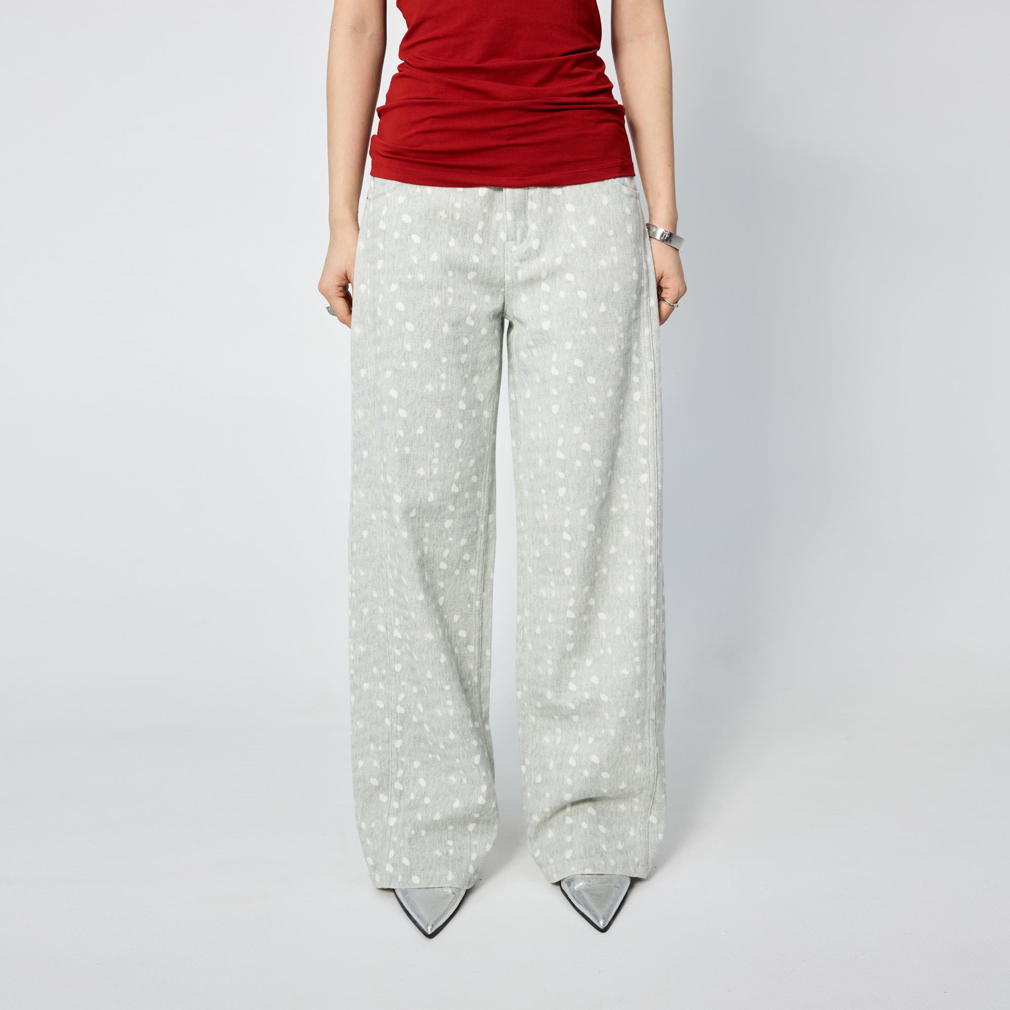 Straight Leg Jean in Mint Spots