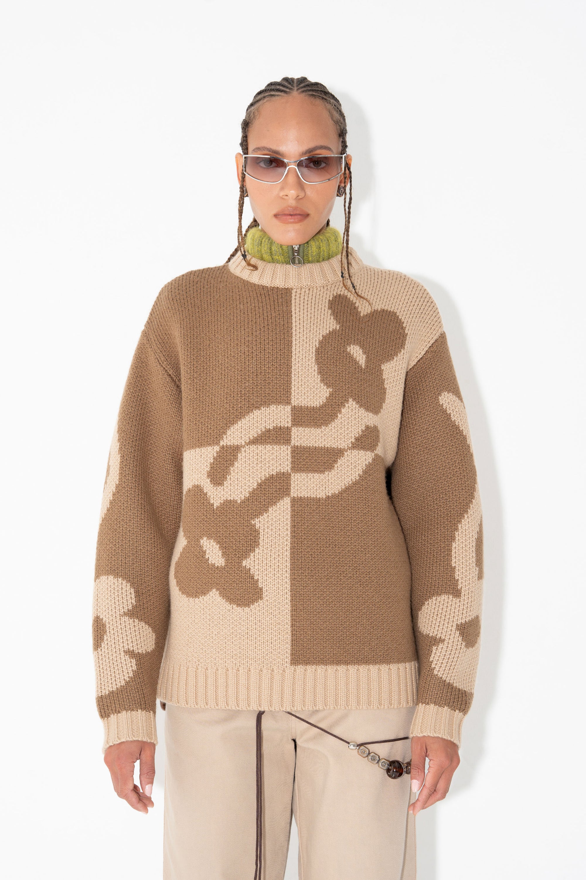 Arthur Apparel Chunky Two-tone Flower Sweater