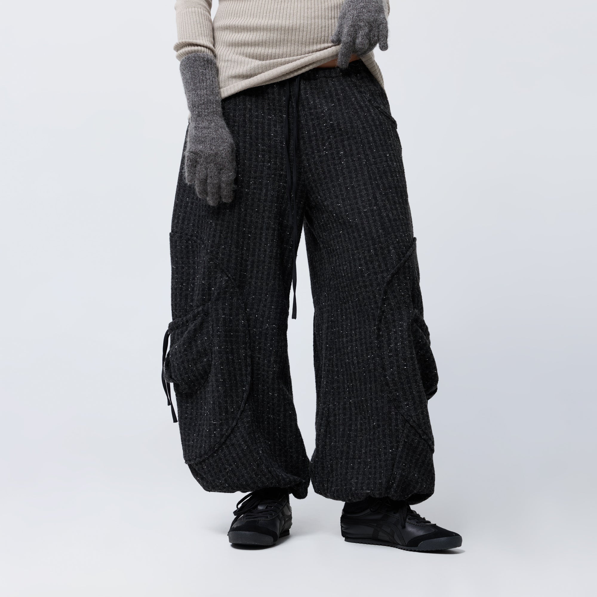 Arthur Apparel black wool blend oversized trouser with elastic waist and hem