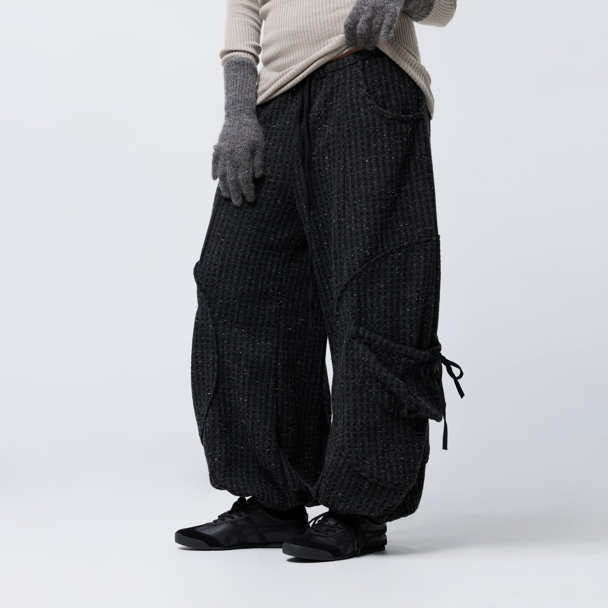 Arthur Apparel black wool blend oversized trouser with elastic waist and hem