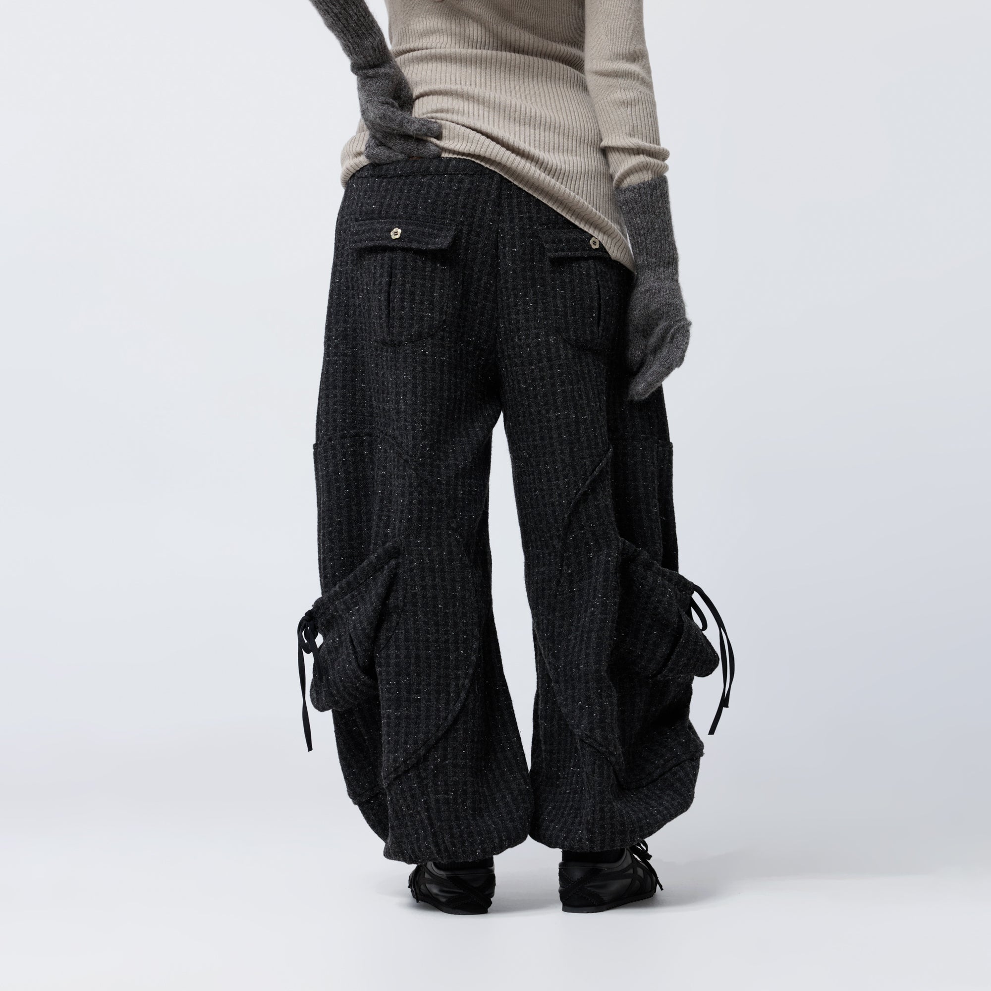 Arthur Apparel black wool blend oversized trouser with elastic waist and hem