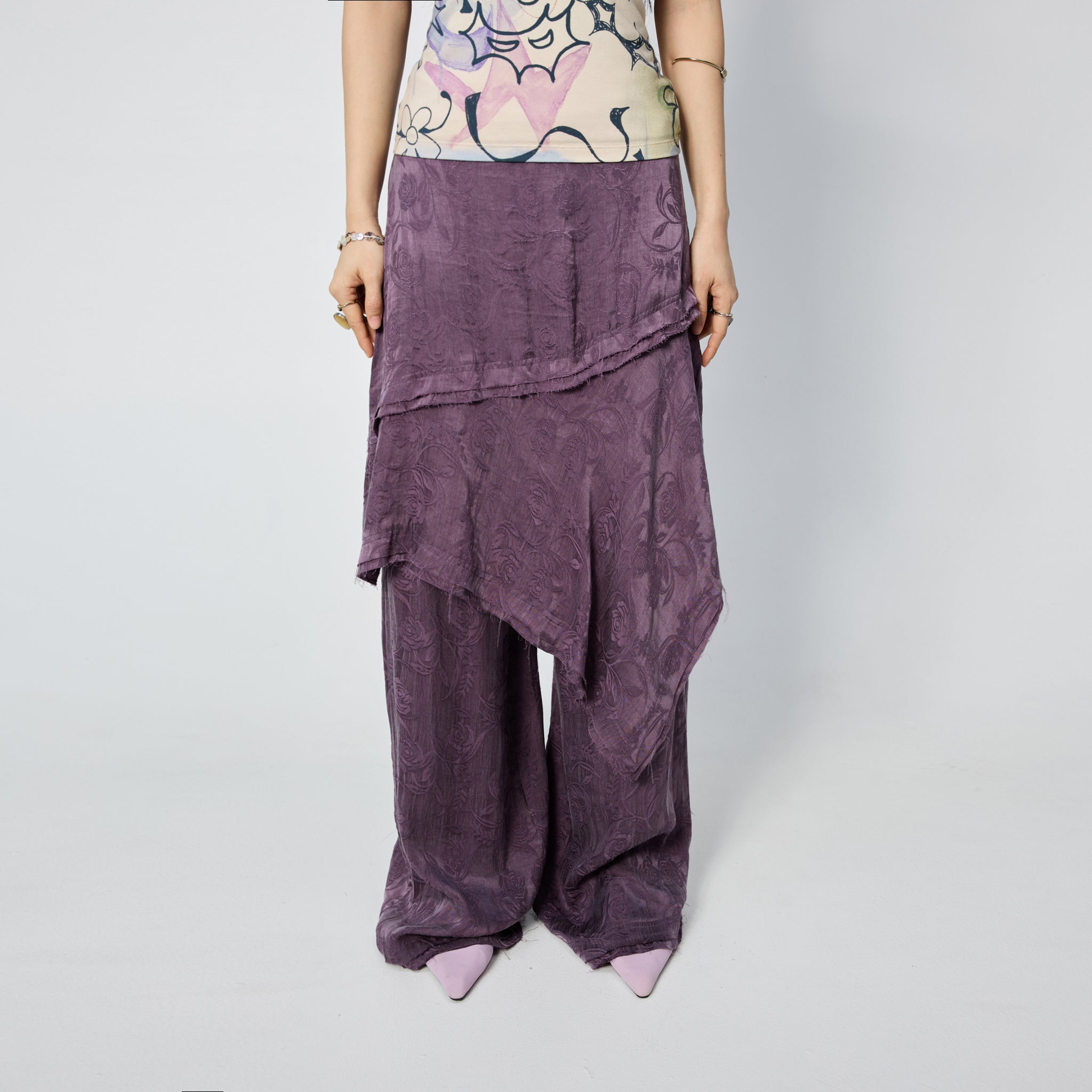 Frayed Hem Sliced Skirt in Purple Rose