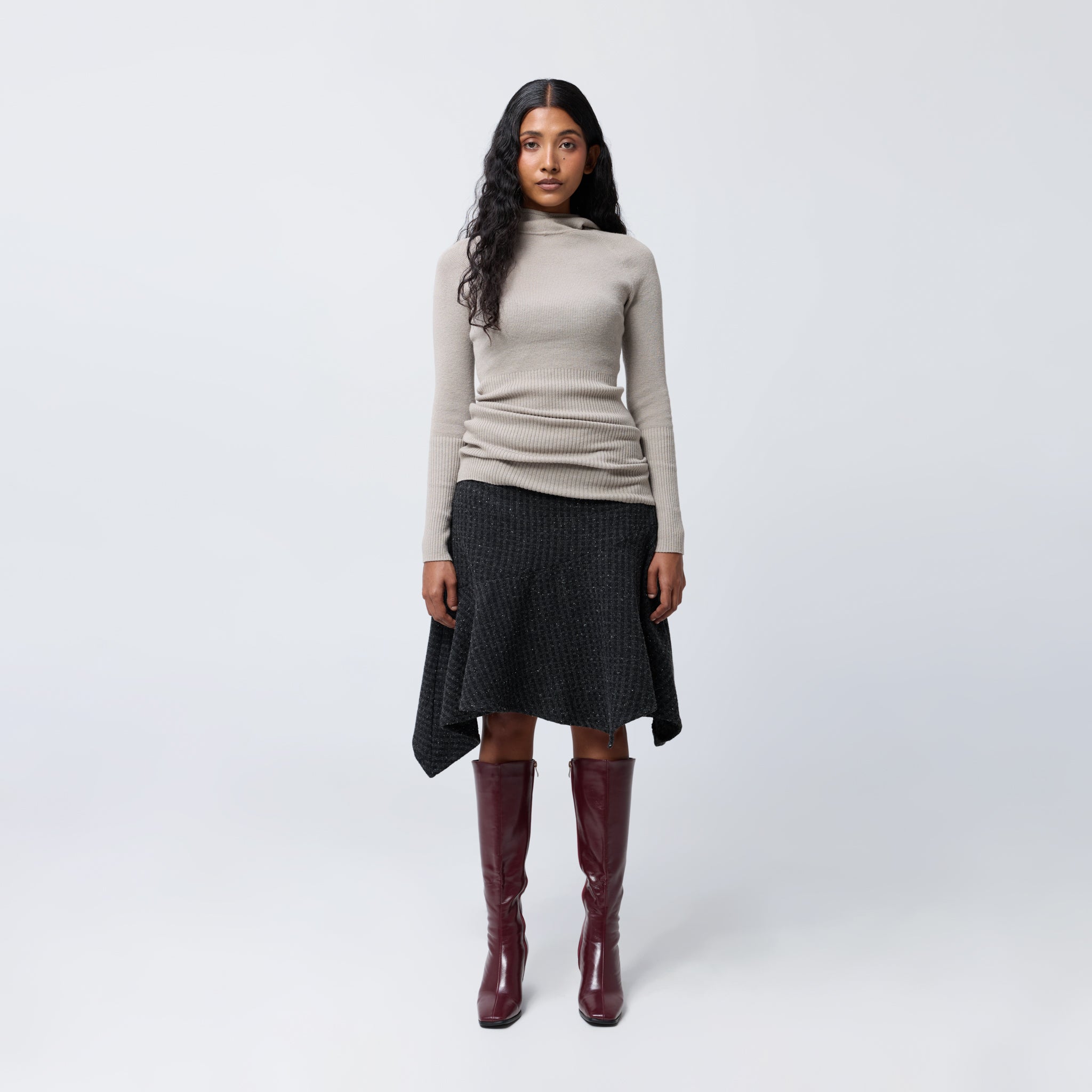 Arthur Apparel black wool blend knee length pixie skirt