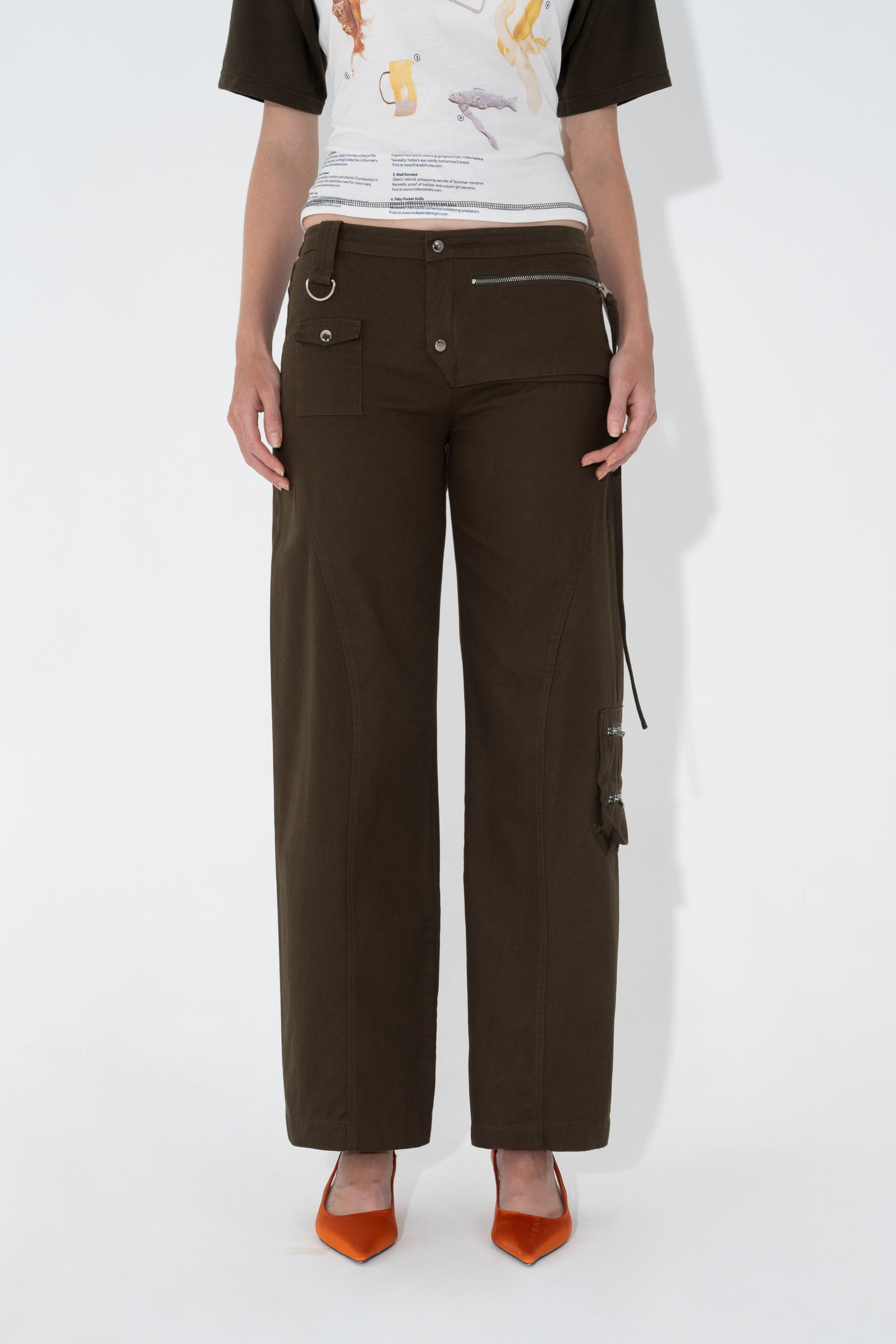 Arthur Apparel Low Rise Utility Trousers in olive cotton twill