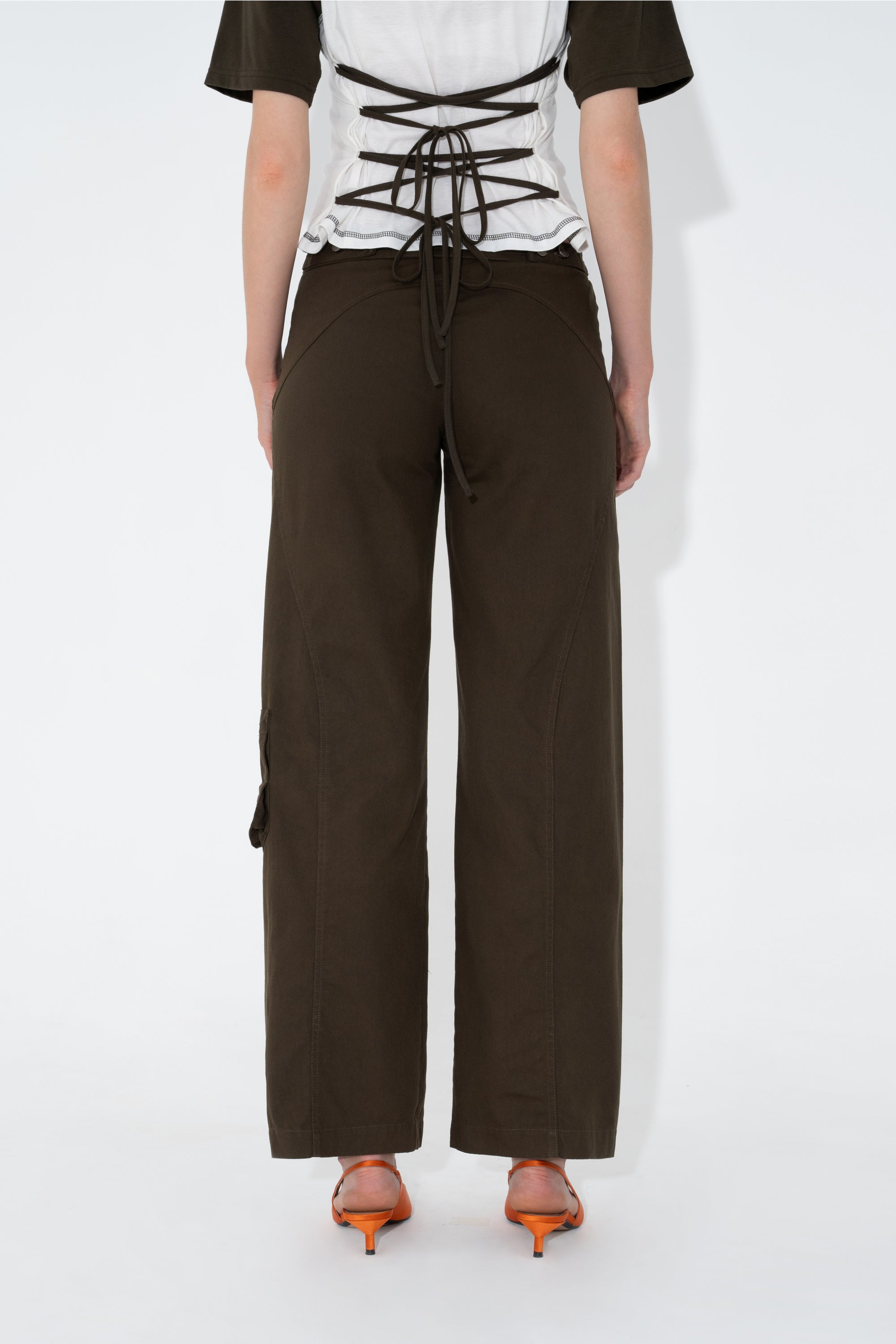 Arthur Apparel Low Rise Utility Trousers in olive cotton twill