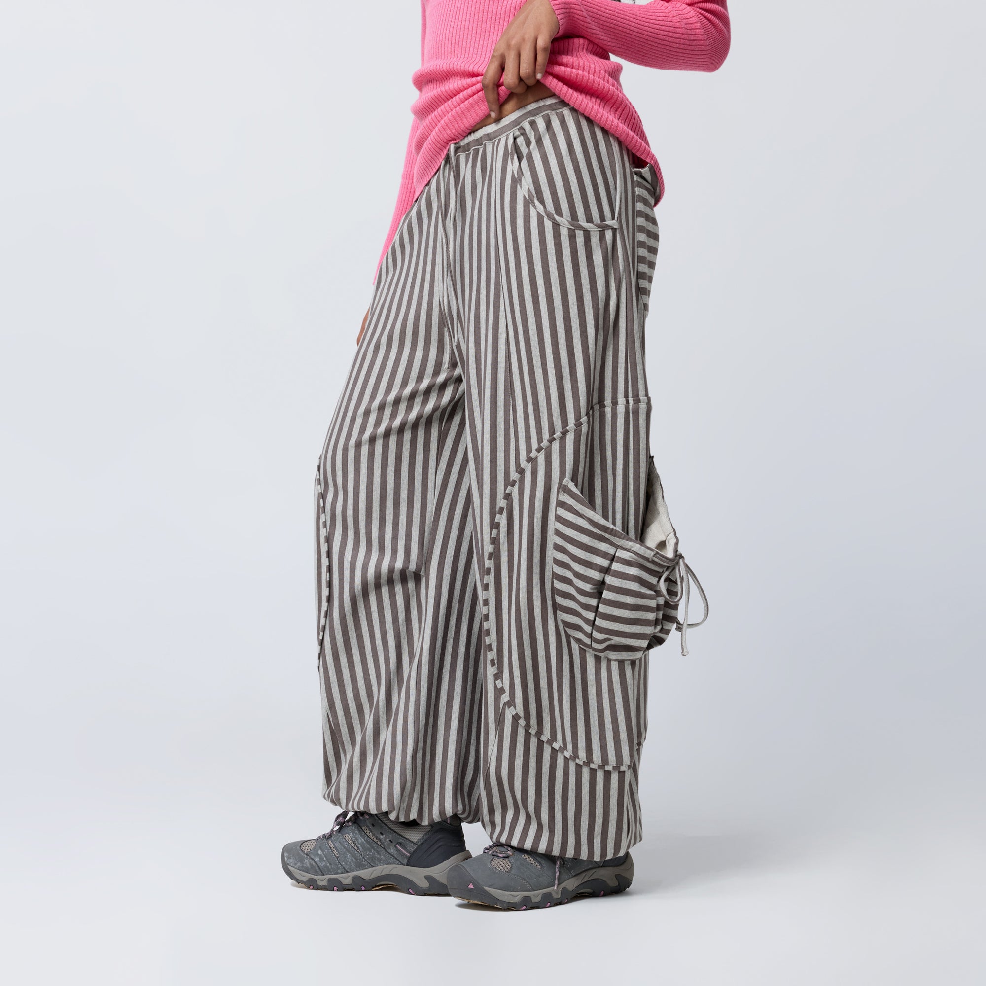 Arthur Apparel grey striped oversized trouser with elastic waist and hem
