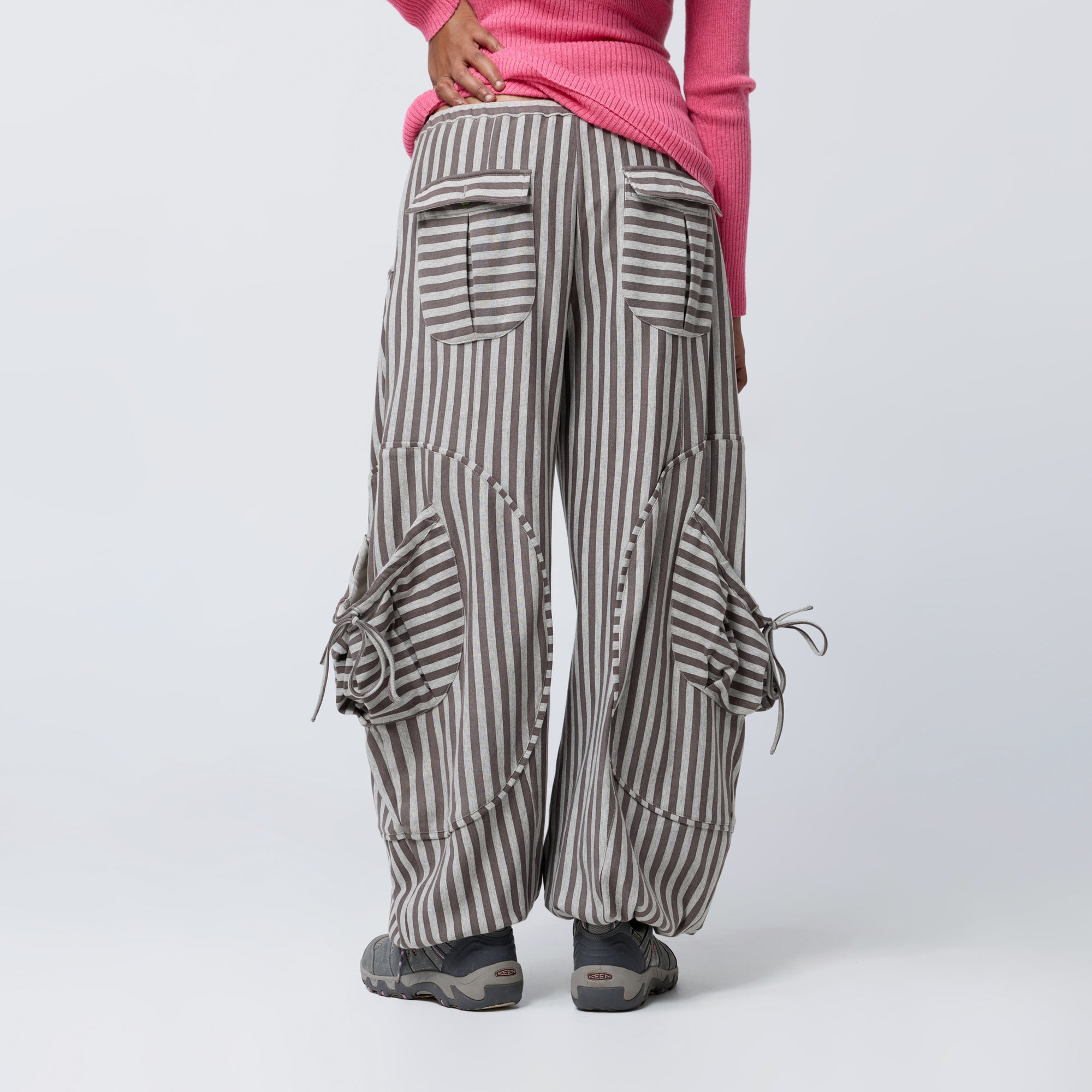 Arthur Apparel grey striped oversized trouser with elastic waist and hem