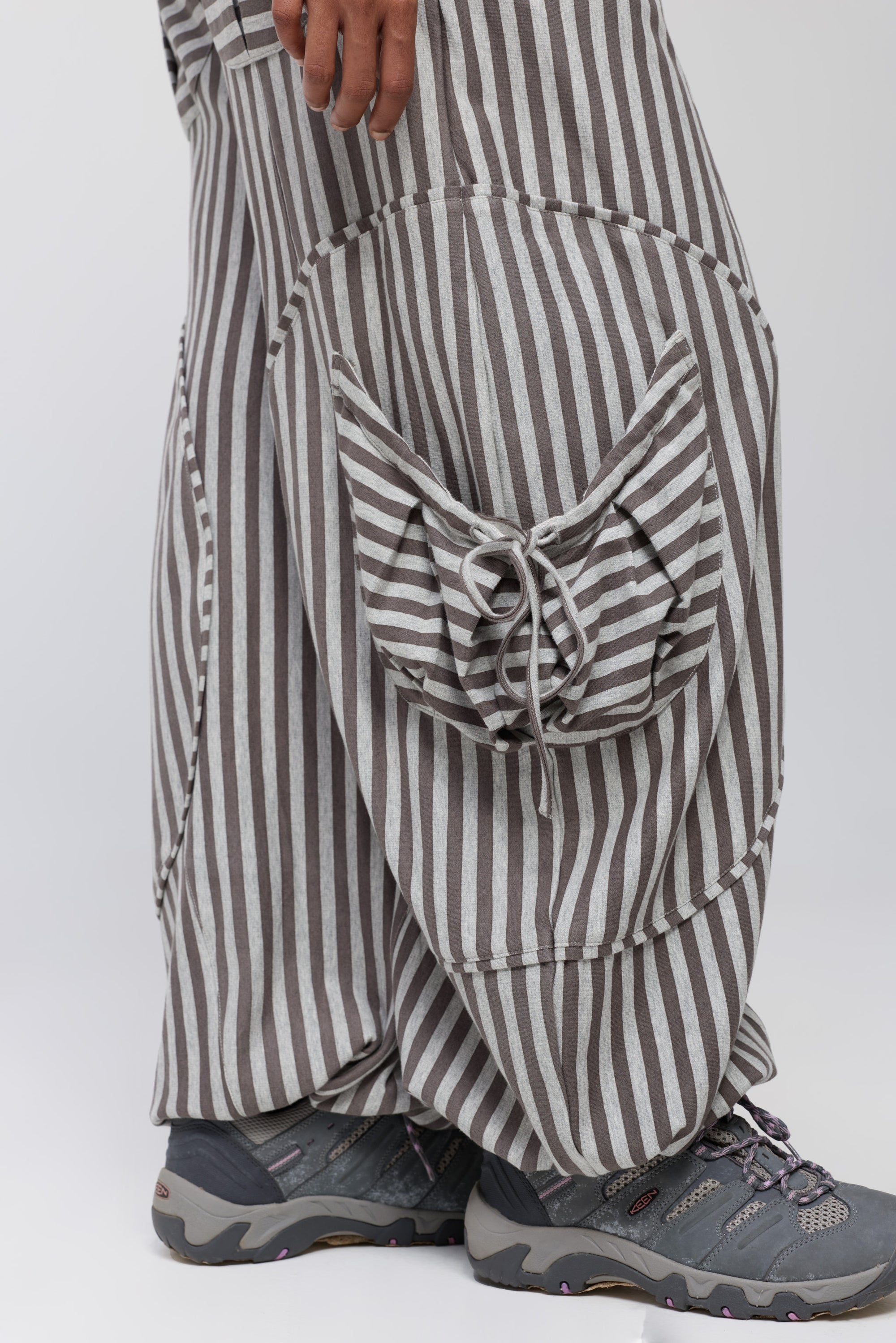 Arthur Apparel grey striped oversized trouser with elastic waist and hem