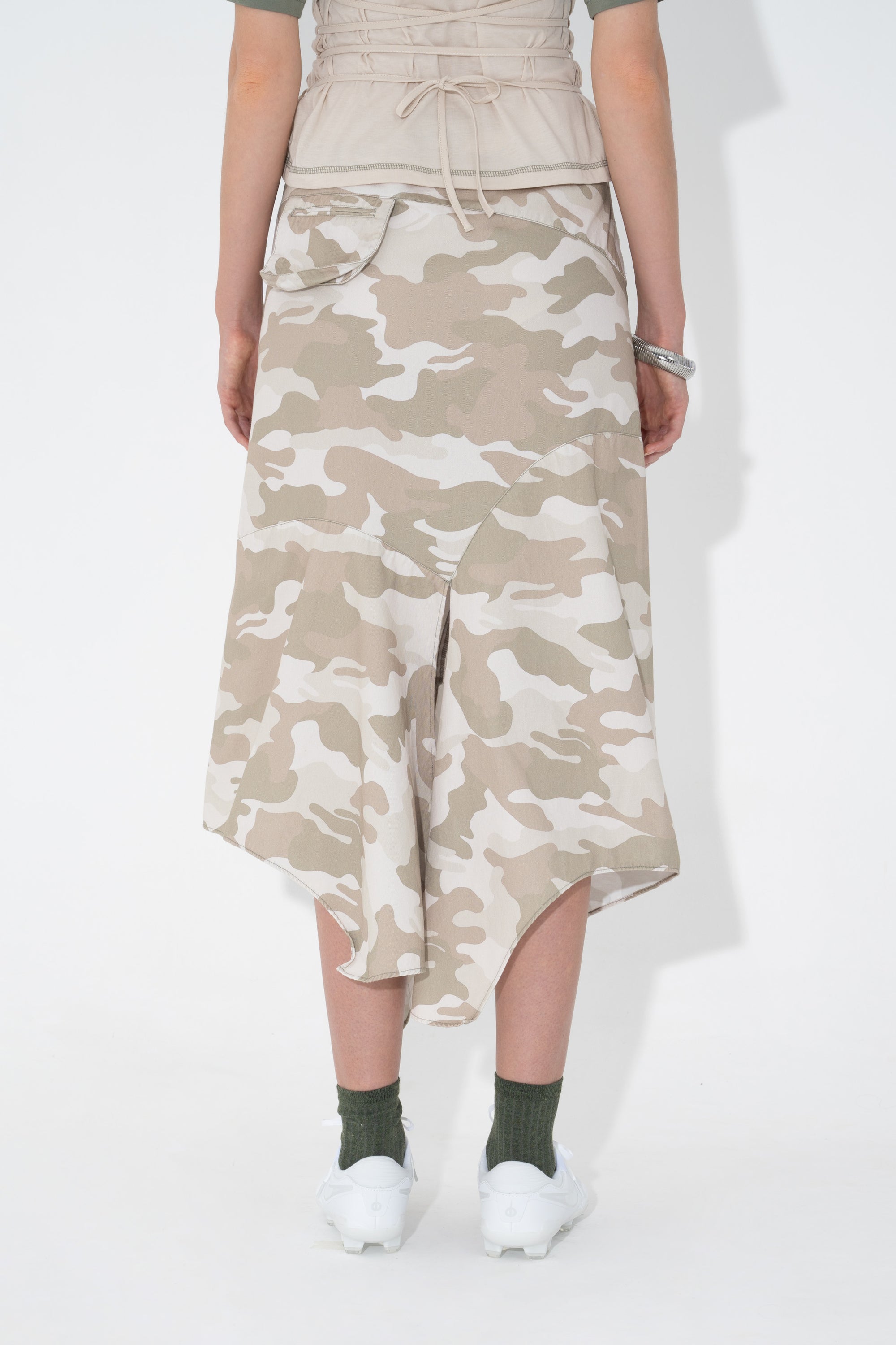 Arthur Apparel Camo Drape Midi Skirt in cotton twill