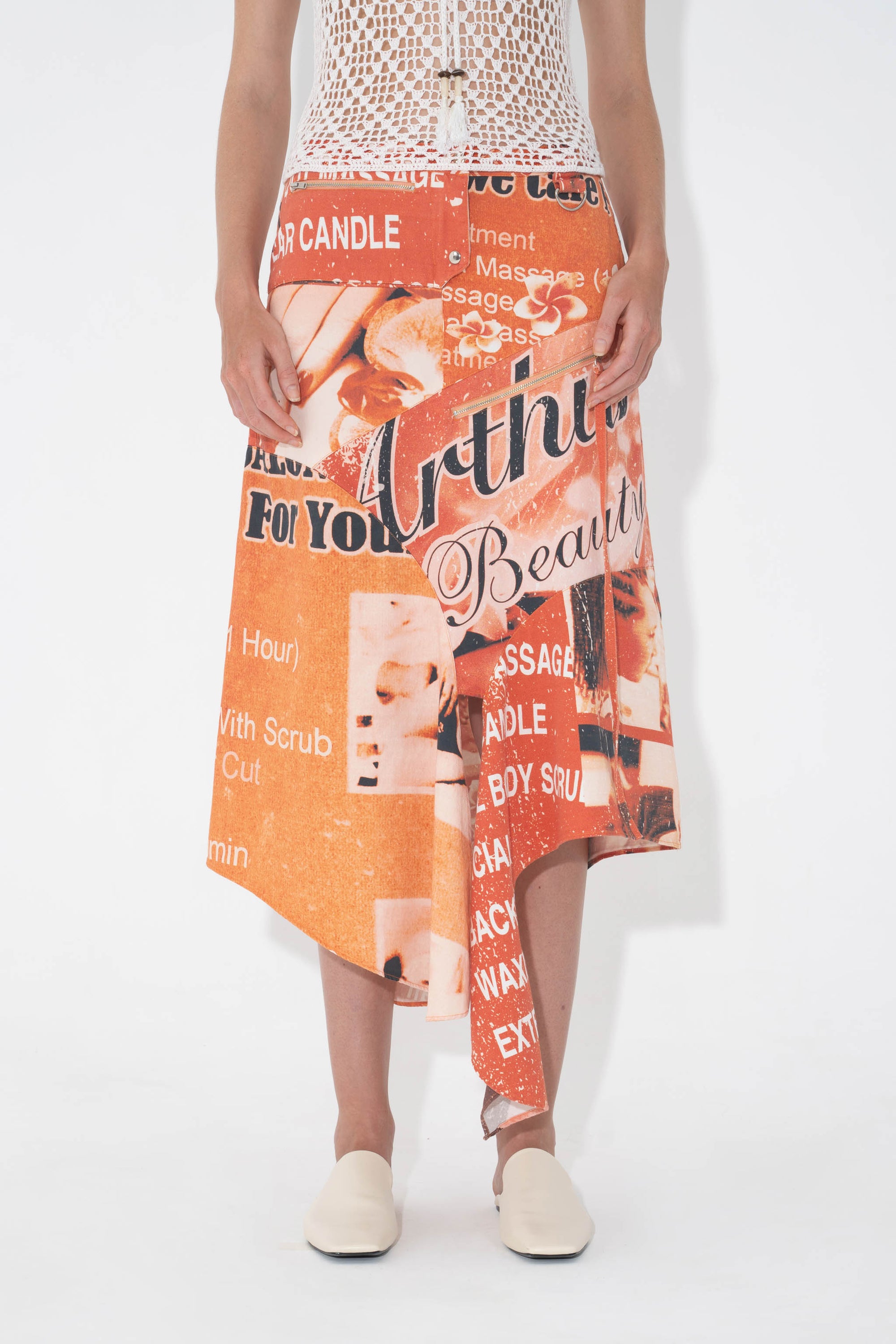 Arthur Apparel Graphic Print Drape Midi Skirt in cotton twill