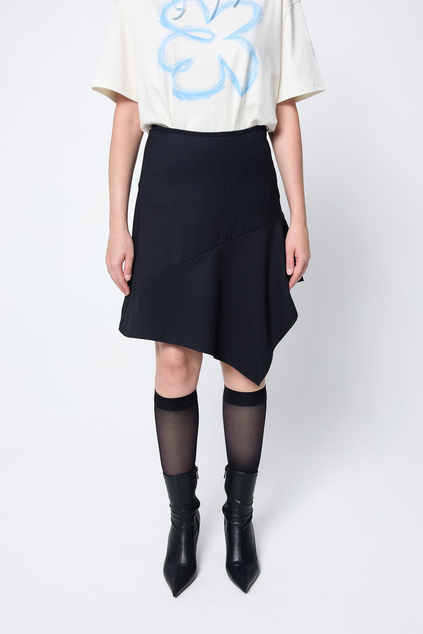 Arthur Apparel Asymmetric A-Line Pinstripe Skirt