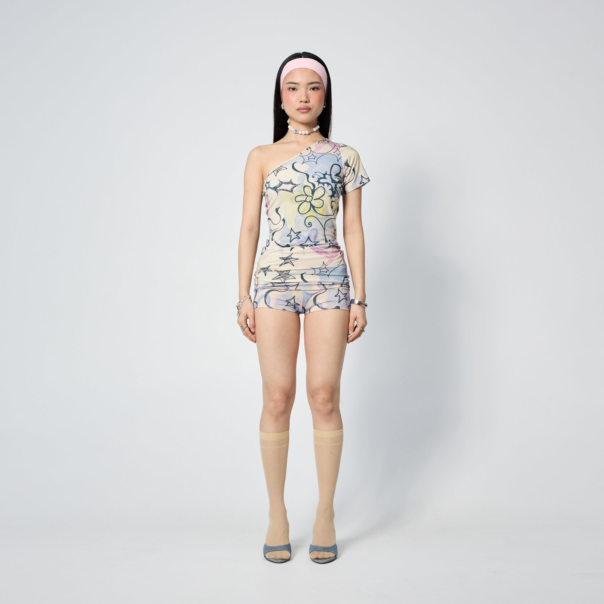 Arthur Apparel fitted asymmetric tee with purple stars print