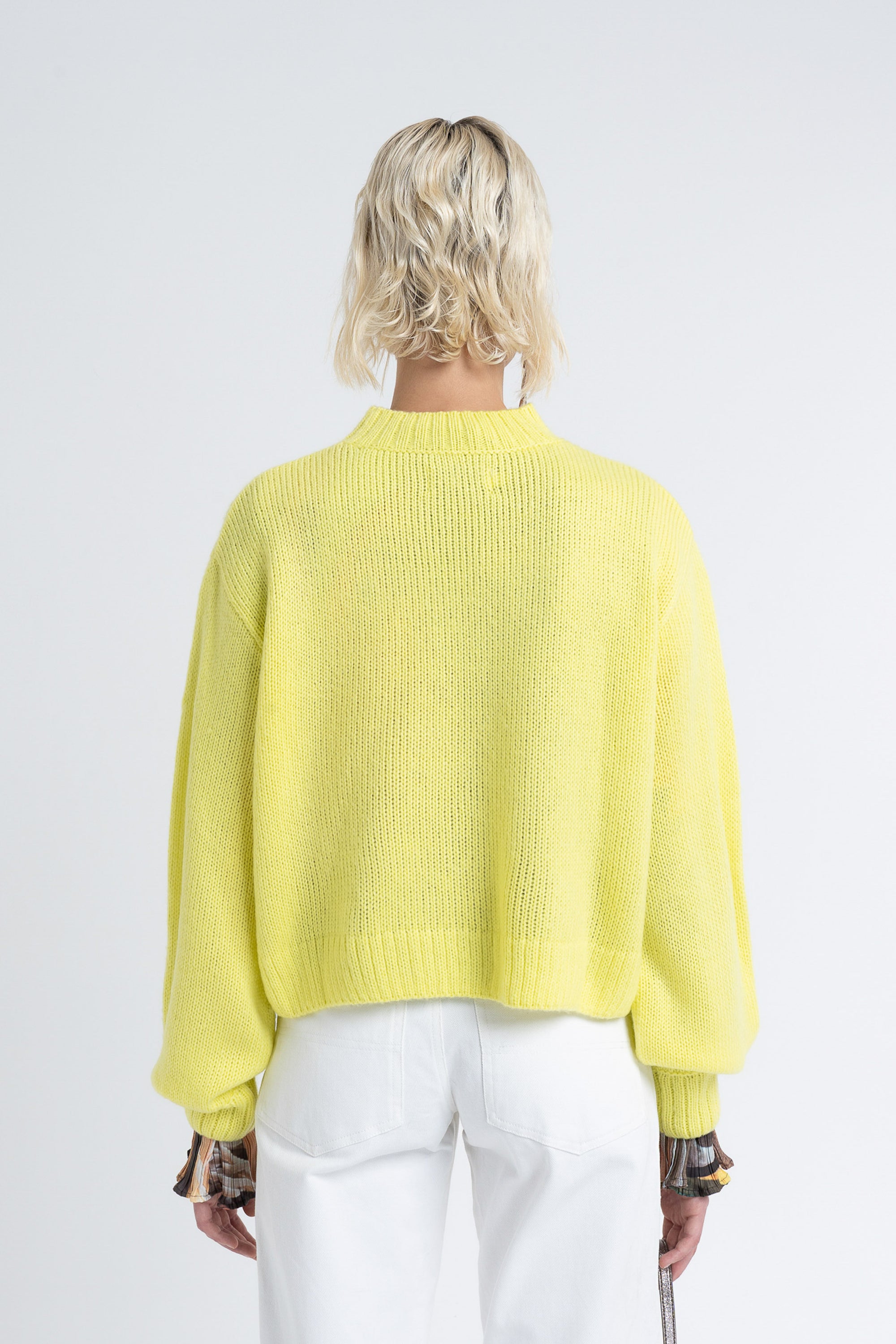 Arthur Apparel Lemon Sublime Cropped Oversized Sweater with Dropped Shoulder in Acrylic Jersey Knit