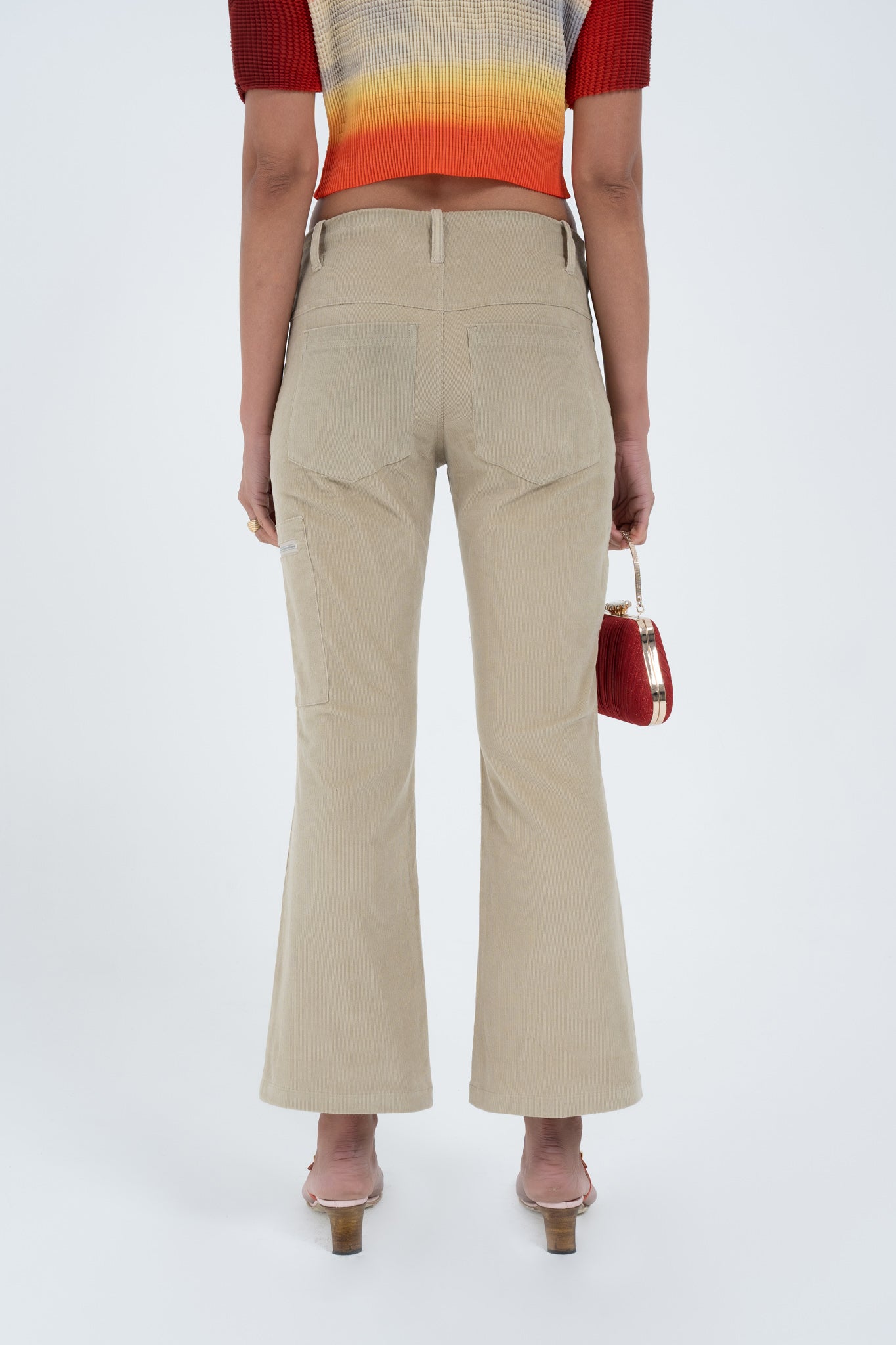 Arthur Apparel Khaki Low Rise Cotton Corduroy Utility Trouser